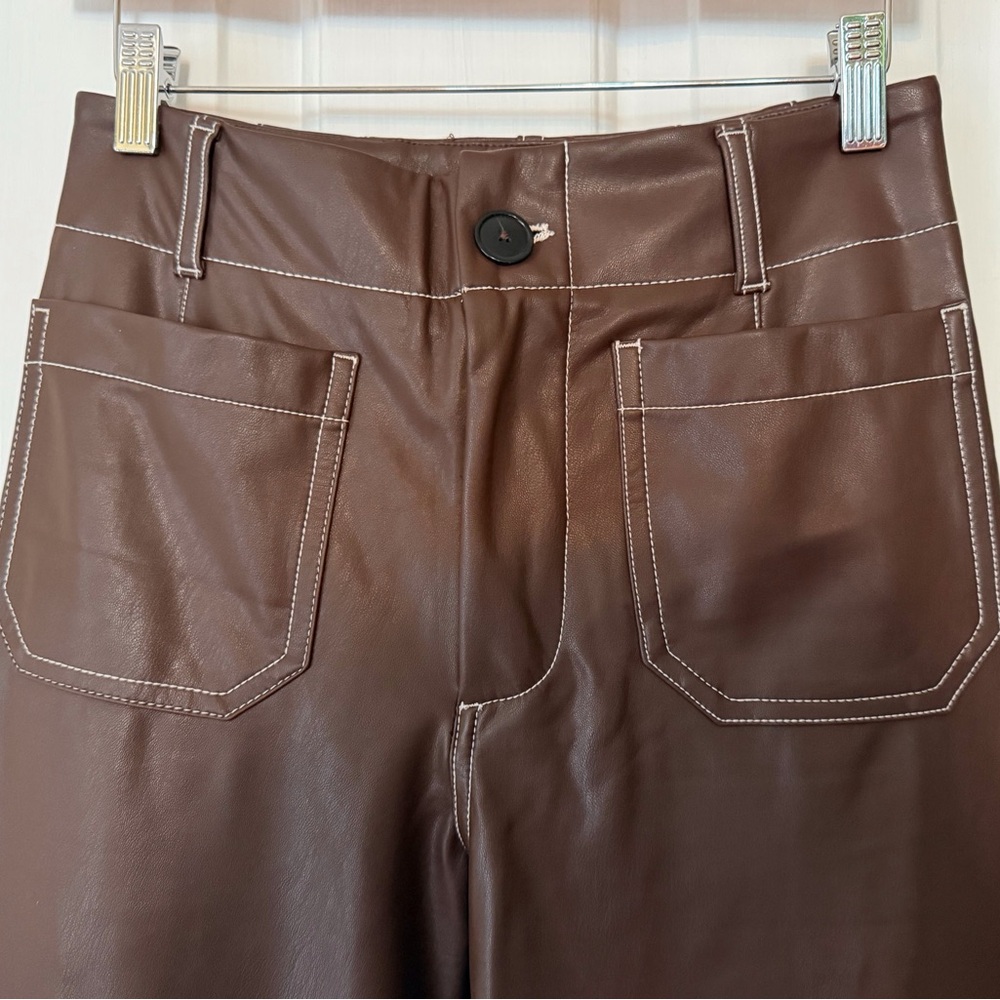 “MAEVE” Anthropologie Vegan Leather Colette Cropped Wide Leg Pant - Picture 10 of 16